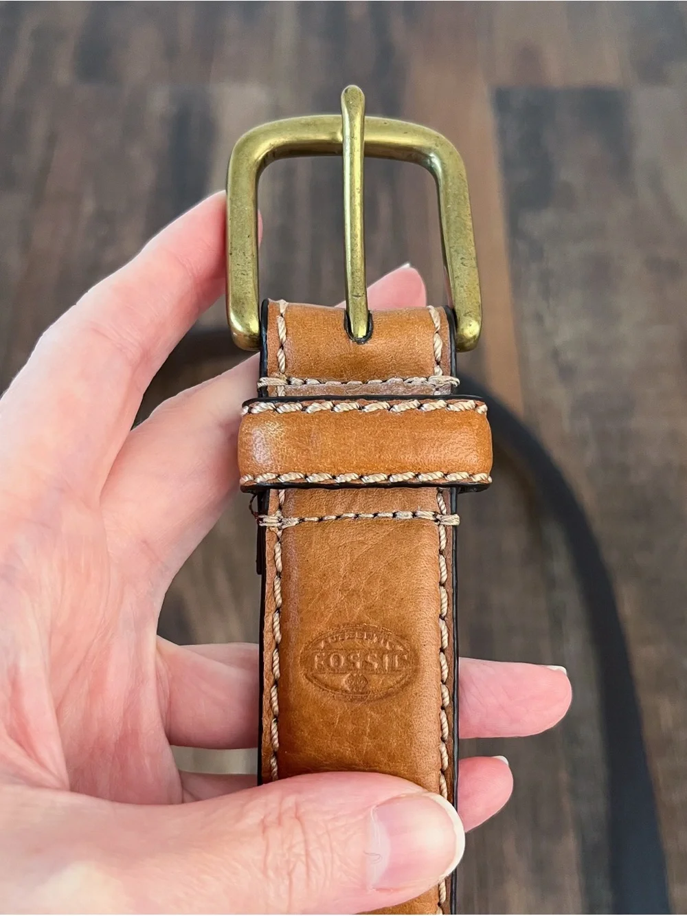 Lucky Brand Pebbled Leather Belt Solid Brass Buckle Preppy Classic Size 42 Tan